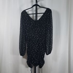 Cotton Candy LA Black Floral Ruched Square Neck Bodycon Mini Dress - SZ M